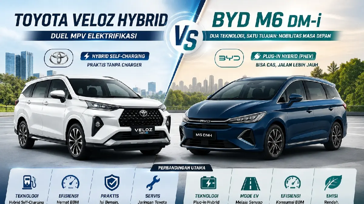 Harga beda tipis, adu teknologi Toyota Veloz Hybrid vs BYD M6 DM-i